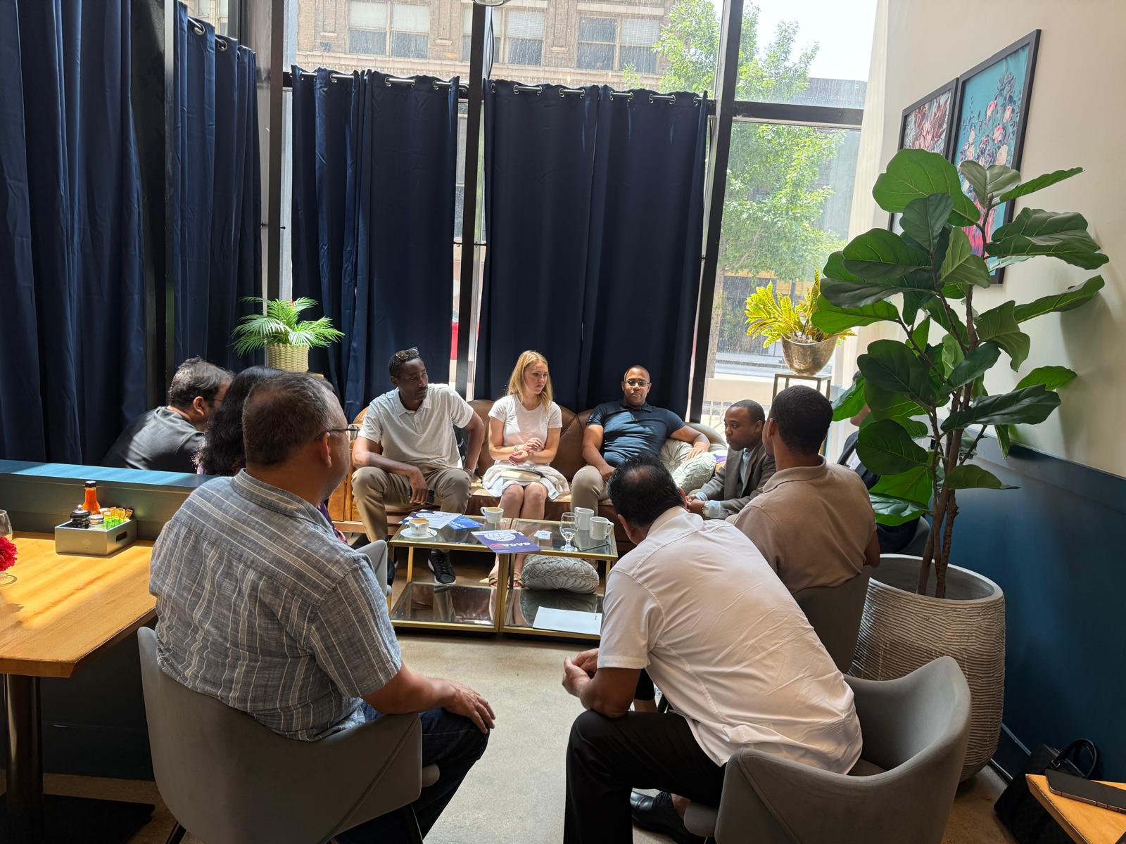 Founders meeting at an international cafe gathering