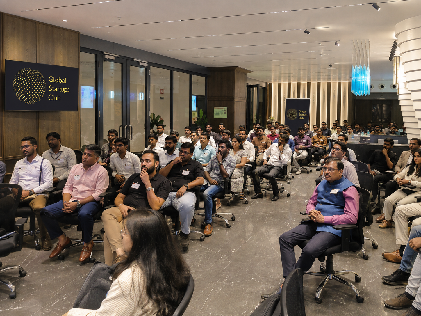 Founders gathered at a Hyderabad Global Startups Club room
